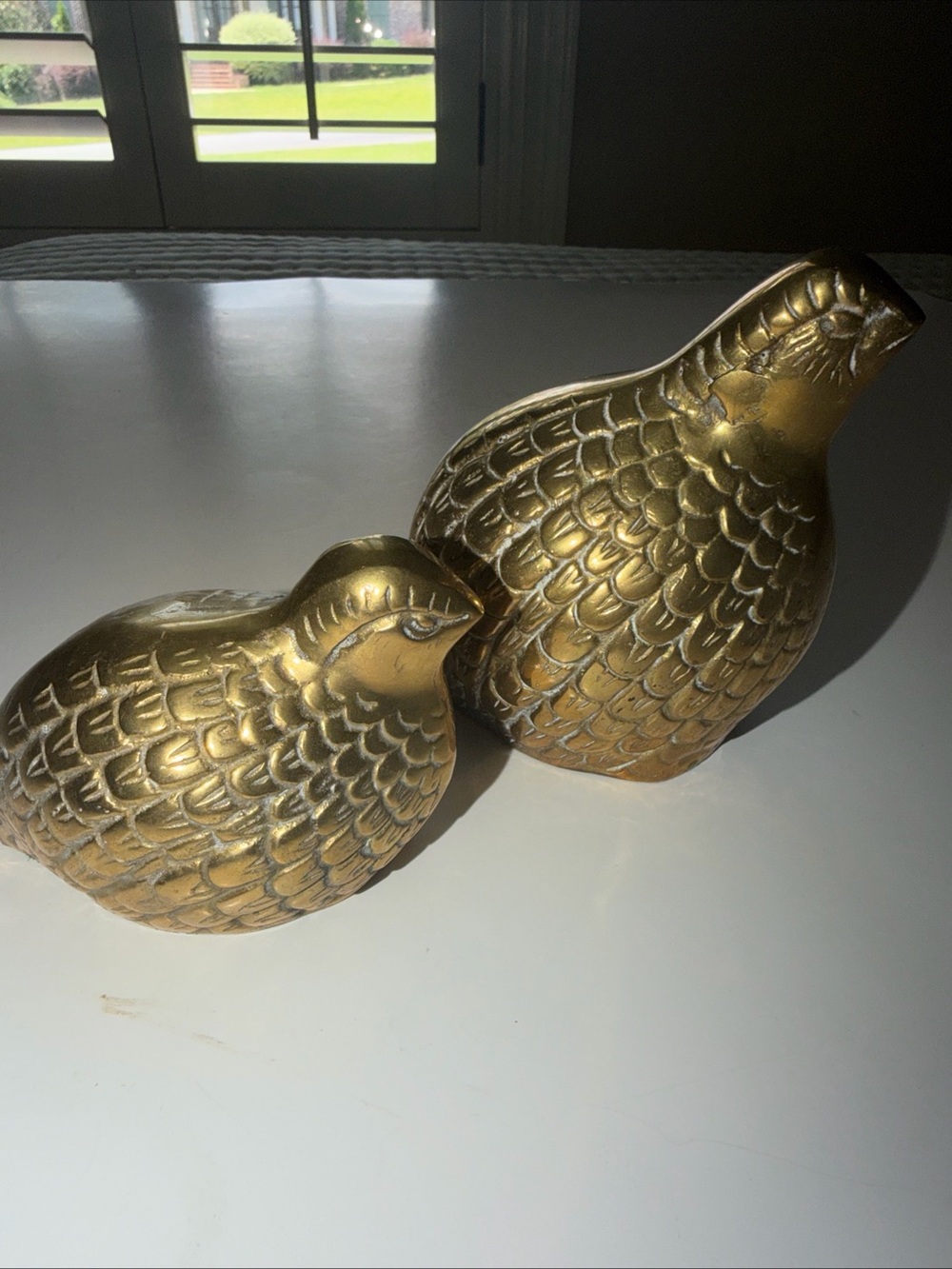 Vintage Brass Quail Partridge Birds Figurines Mid Century Korea Set of 2